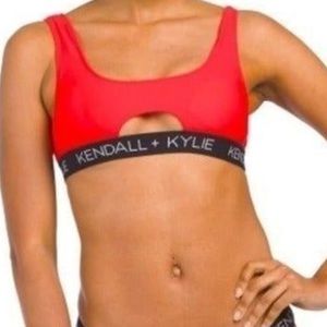 Kendall + Kylie Peekaboo Red/Black sporty bikini top, NWT